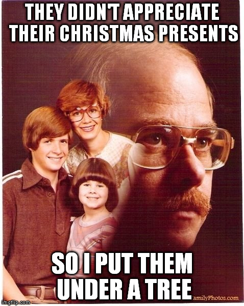 Vengeance Dad | THEY DIDN'T APPRECIATE THEIR CHRISTMAS PRESENTS SO I PUT THEM UNDER A TREE | image tagged in memes,vengeance dad | made w/ Imgflip meme maker