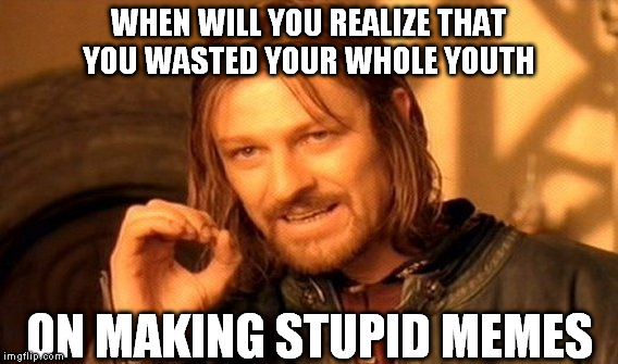 One Does Not Simply | WHEN WILL YOU REALIZE THAT YOU WASTED YOUR WHOLE YOUTH ON MAKING STUPID MEMES | image tagged in memes,one does not simply,stupid,game of thrones,shawn bean | made w/ Imgflip meme maker