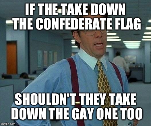 That Would Be Great | IF THE TAKE DOWN THE CONFEDERATE FLAG SHOULDN'T THEY TAKE DOWN THE GAY ONE TOO | image tagged in memes,that would be great | made w/ Imgflip meme maker