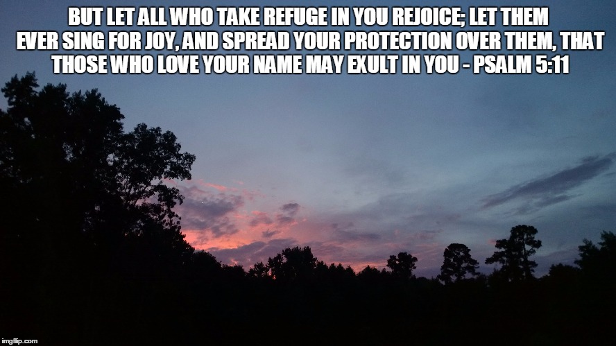 BUT LET ALL WHO TAKE REFUGE IN YOU REJOICE;
LET THEM EVER SING FOR JOY,
AND SPREAD YOUR PROTECTION OVER THEM,
THAT THOSE WHO LOVE YOUR NAME  | made w/ Imgflip meme maker