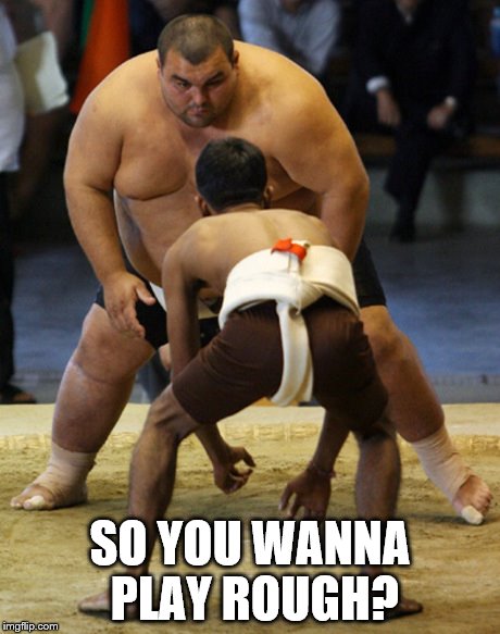 fat guy | SO YOU WANNA PLAY ROUGH? | image tagged in fat guy | made w/ Imgflip meme maker