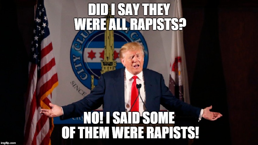 The Donald tries to make it better. . . | DID I SAY THEY WERE ALL RAPISTS? NO! I SAID SOME OF THEM WERE RAPISTS! | image tagged in donald trump | made w/ Imgflip meme maker