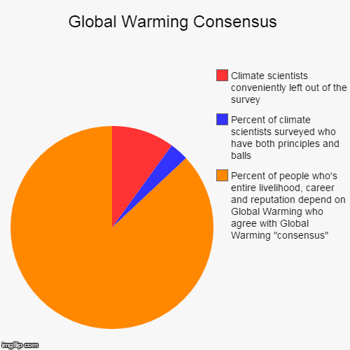 Global Warming Consensus | image tagged in pie charts,global warming,climate change,corruption | made w/ Imgflip chart maker