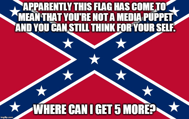 Question Authority | APPARENTLY THIS FLAG HAS COME TO MEAN THAT YOU'RE NOT A MEDIA PUPPET AND YOU CAN STILL THINK FOR YOUR SELF. WHERE CAN I GET 5 MORE? | image tagged in political | made w/ Imgflip meme maker