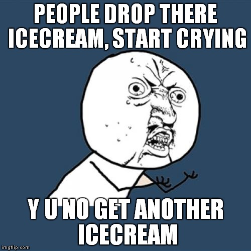 Y U No | PEOPLE DROP THERE ICECREAM, START CRYING Y U NO GET ANOTHER ICECREAM | image tagged in memes,y u no | made w/ Imgflip meme maker