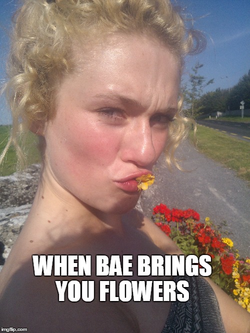 WHEN BAE BRINGS YOU FLOWERS | image tagged in flowers,bae,funny | made w/ Imgflip meme maker