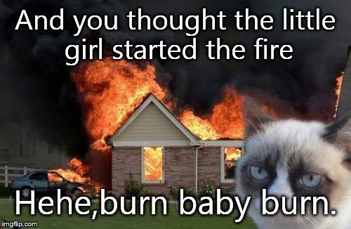 Burn Kitty | And you thought the little girl started the fire Hehe,burn baby burn. | image tagged in memes,burn kitty | made w/ Imgflip meme maker
