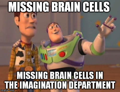 X, X Everywhere Meme | MISSING BRAIN CELLS MISSING BRAIN CELLS IN THE IMAGINATION DEPARTMENT | image tagged in memes,x x everywhere | made w/ Imgflip meme maker
