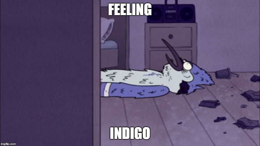 Feeling Indigo | FEELING INDIGO | image tagged in mordecai,pop culture,cartoon network,cartoon,indigo,the regular show | made w/ Imgflip meme maker