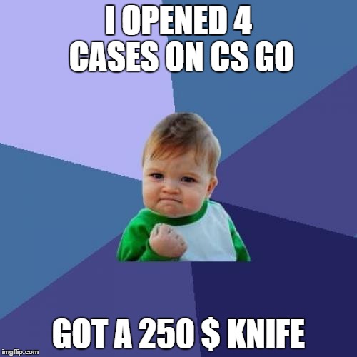 Success Kid | I OPENED 4 CASES ON CS GO GOT A 250 $ KNIFE | image tagged in memes,success kid | made w/ Imgflip meme maker