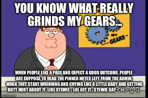 You know what really grinds my gears? | YOU KNOW WHAT REALLY GRINDS MY GEARS... WHEN PEOPLE LIKE A PAGE AND EXPECT A GOOD OUTCOME. PEOPLE ARE SUPPOSE TO READ THE PINNED NOTES LEFT  | image tagged in you know what really grinds my gears | made w/ Imgflip meme maker