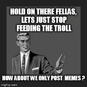 Kill Yourself Guy Meme | HOLD ON THERE FELLAS, LETS JUST STOP FEEDING THE TROLL HOW ABOUT WE ONLY POST  MEMES ? | image tagged in memes,kill yourself guy | made w/ Imgflip meme maker