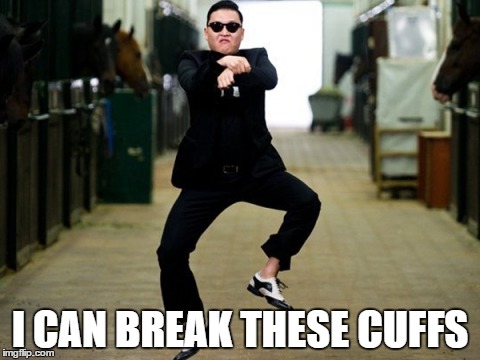 Psy Horse Dance | I CAN BREAK THESE CUFFS | image tagged in memes,psy horse dance | made w/ Imgflip meme maker