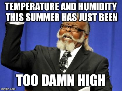 Too Damn High Meme | TEMPERATURE AND HUMIDITY THIS SUMMER HAS JUST BEEN TOO DAMN HIGH | image tagged in memes,too damn high | made w/ Imgflip meme maker