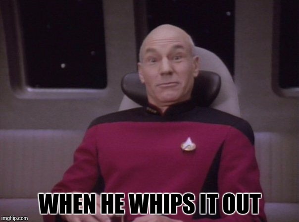 horny picard  | WHEN HE WHIPS IT OUT | image tagged in horny picard | made w/ Imgflip meme maker