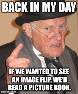 Get it? | BACK IN MY DAY IF WE WANTED TO SEE AN IMAGE FLIP, WE'D READ A PICTURE BOOK. | image tagged in memes,back in my day | made w/ Imgflip meme maker