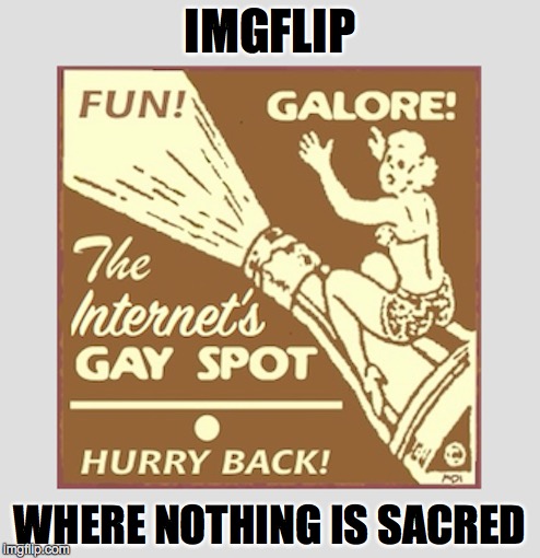 Whee, Part 2 | IMGFLIP WHERE NOTHING IS SACRED | image tagged in mean while on imgflip,gay spot,gay | made w/ Imgflip meme maker