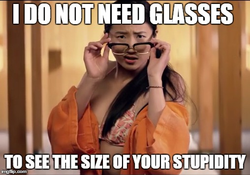 I DO NOT NEED GLASSES TO SEE THE SIZE OF YOUR STUPIDITY | image tagged in stupidity | made w/ Imgflip meme maker