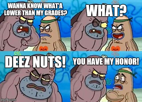 How Tough Are You | WANNA KNOW WHAT'A LOWER THAN MY GRADES? WHAT? DEEZ NUTS! YOU HAVE MY HONOR! | image tagged in memes,how tough are you | made w/ Imgflip meme maker