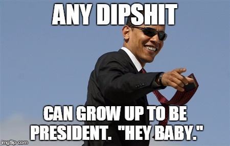 Cool Obama | ANY DIPSHIT CAN GROW UP TO BE PRESIDENT.  "HEY BABY." | image tagged in memes,cool obama | made w/ Imgflip meme maker