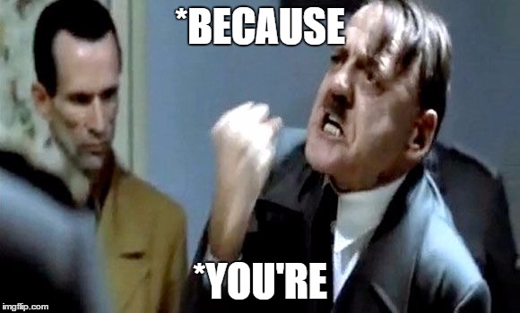 Hitler's Rant | *BECAUSE *YOU'RE | image tagged in hitler's rant | made w/ Imgflip meme maker