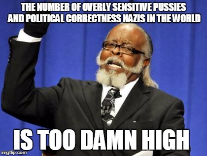 Too Damn High | THE NUMBER OF OVERLY SENSITIVE PUSSIES AND POLITICAL CORRECTNESS NAZIS IN THE WORLD IS TOO DAMN HIGH | image tagged in memes,too damn high | made w/ Imgflip meme maker