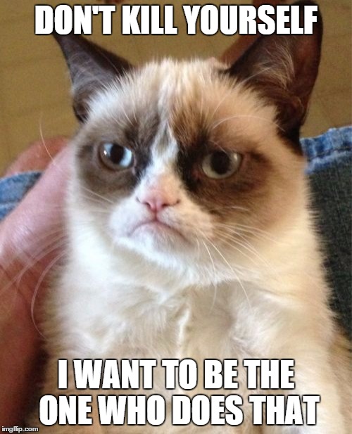 Grumpy Cat | DON'T KILL YOURSELF I WANT TO BE THE ONE WHO DOES THAT | image tagged in memes,grumpy cat,bad luck brian,first world problems | made w/ Imgflip meme maker