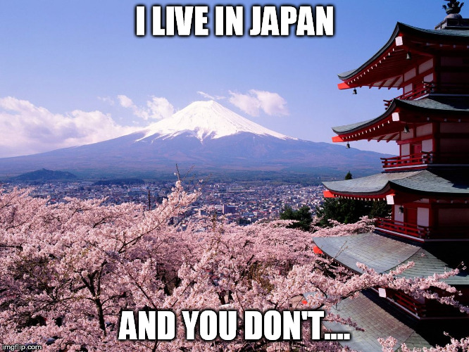 I LIVE IN JAPAN AND YOU DON'T.... | image tagged in mt fuji japan | made w/ Imgflip meme maker