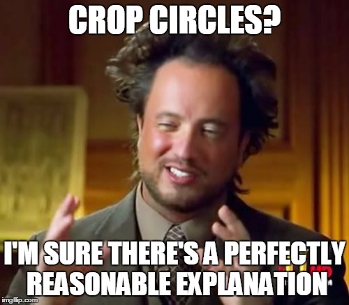 Ancient Aliens | CROP CIRCLES? I'M SURE THERE'S A PERFECTLY REASONABLE EXPLANATION | image tagged in memes,ancient aliens | made w/ Imgflip meme maker