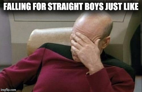 Captain Picard Facepalm Meme | FALLING FOR STRAIGHT BOYS JUST LIKE | image tagged in memes,captain picard facepalm | made w/ Imgflip meme maker