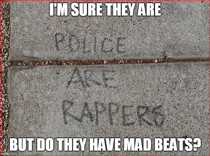 I'M SURE THEY ARE BUT DO THEY HAVE MAD BEATS? | image tagged in police are rappers fo sho | made w/ Imgflip meme maker