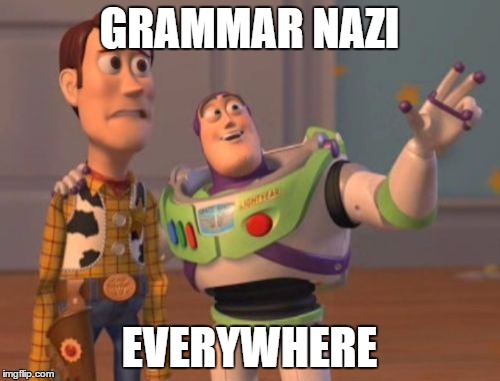 GRAMMAR NAZI EVERYWHERE | image tagged in memes,x x everywhere | made w/ Imgflip meme maker