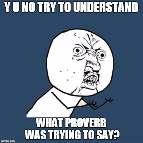 Y U No Meme | Y U NO TRY TO UNDERSTAND WHAT PROVERB WAS TRYING TO SAY? | image tagged in memes,y u no | made w/ Imgflip meme maker