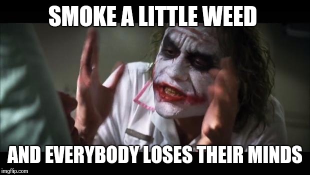And everybody loses their minds | SMOKE A LITTLE WEED AND EVERYBODY LOSES THEIR MINDS | image tagged in memes,and everybody loses their minds | made w/ Imgflip meme maker