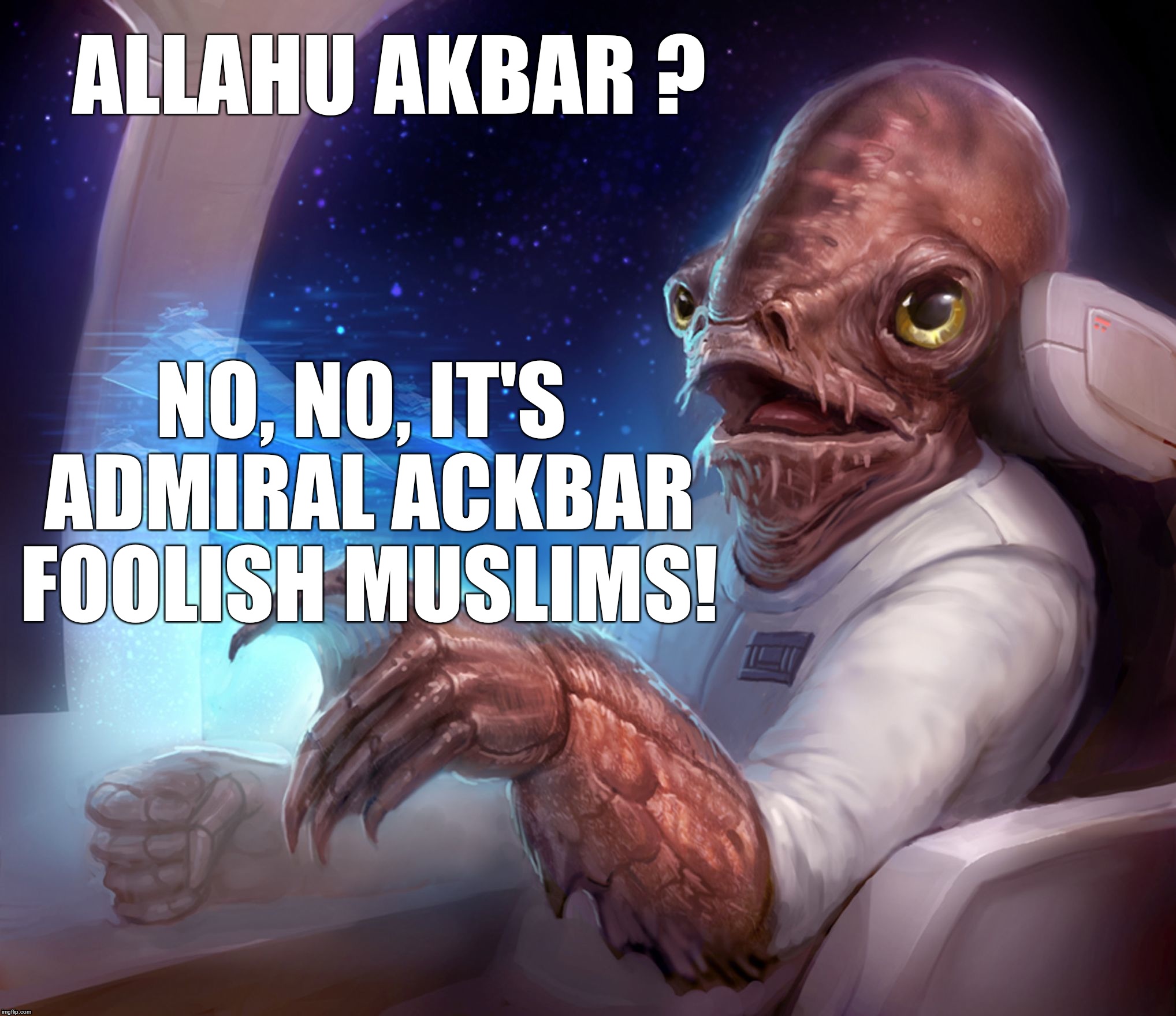 ALLAHU AKBAR ? NO, NO, IT'S ADMIRAL ACKBAR FOOLISH MUSLIMS! | image tagged in islam got my name all wrong | made w/ Imgflip meme maker