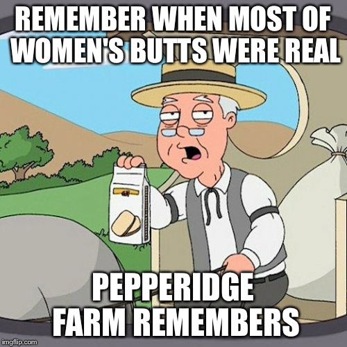 Pepperidge Farm Remembers | REMEMBER WHEN MOST OF WOMEN'S BUTTS WERE REAL PEPPERIDGE FARM REMEMBERS | image tagged in memes,pepperidge farm remembers | made w/ Imgflip meme maker