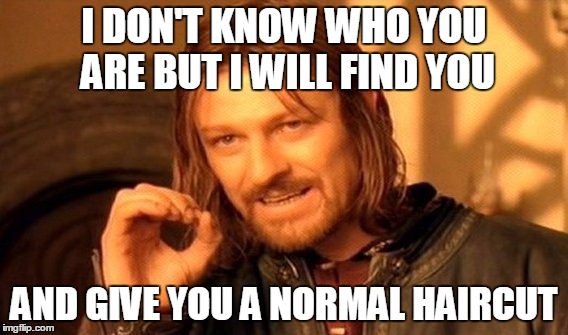 One Does Not Simply Meme | I DON'T KNOW WHO YOU ARE BUT I WILL FIND YOU AND GIVE YOU A NORMAL HAIRCUT | image tagged in memes,one does not simply | made w/ Imgflip meme maker