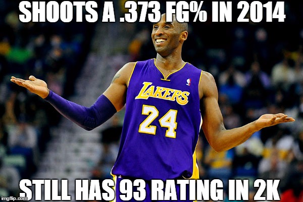 2K Confusion  | SHOOTS A .373 FG% IN 2014 STILL HAS 93 RATING IN 2K | image tagged in kobe | made w/ Imgflip meme maker
