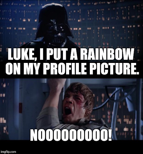 Star Wars No Meme | LUKE, I PUT A RAINBOW ON MY PROFILE PICTURE. NOOOOOOOOO! | image tagged in memes,star wars no | made w/ Imgflip meme maker