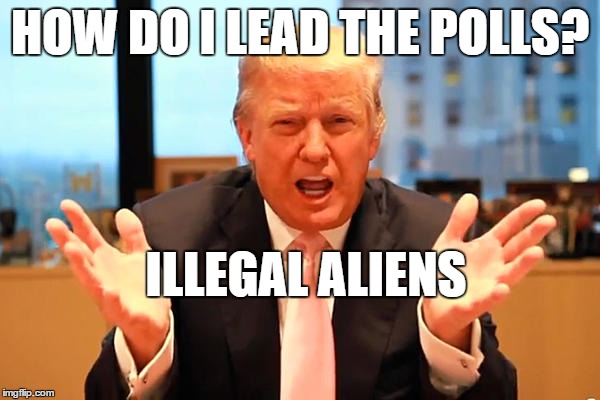 HOW DO I LEAD THE POLLS? ILLEGAL ALIENS | image tagged in trump aliens,donald trump,ancient aliens | made w/ Imgflip meme maker