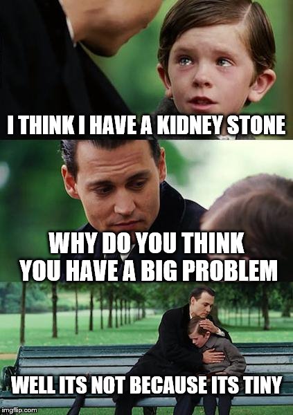 Finding Neverland Meme | I THINK I HAVE A KIDNEY STONE WHY DO YOU THINK YOU HAVE A BIG PROBLEM WELL ITS NOT BECAUSE ITS TINY | image tagged in memes,finding neverland | made w/ Imgflip meme maker