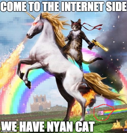 Welcome To The Internets Meme | COME TO THE INTERNET SIDE WE HAVE NYAN CAT | image tagged in memes,welcome to the internets | made w/ Imgflip meme maker