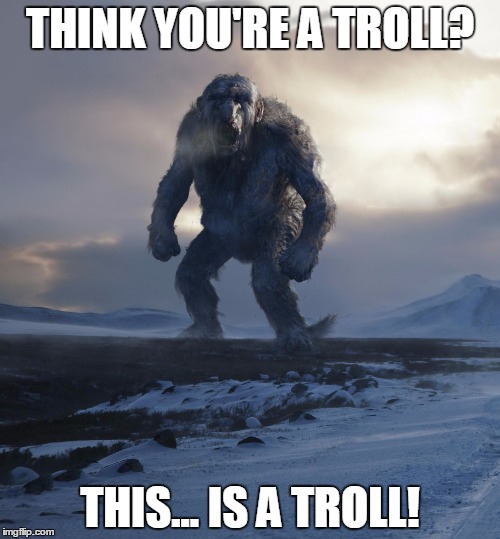 Think you're a troll? | THINK YOU'RE A TROLL? THIS... IS A TROLL! | image tagged in troll,troll hunter,huge troll,actual troll,real troll,the real trolls | made w/ Imgflip meme maker