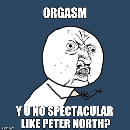 Y U No | ORGASM Y U NO SPECTACULAR LIKE PETER NORTH? | image tagged in memes,y u no | made w/ Imgflip meme maker