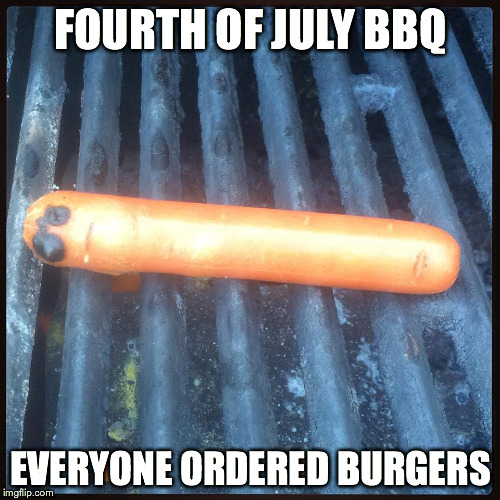 FOURTH OF JULY BBQ EVERYONE ORDERED BURGERS | image tagged in sadhotdog | made w/ Imgflip meme maker