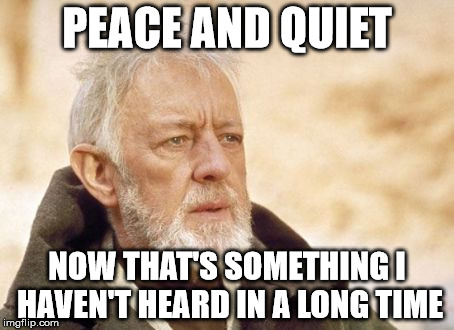 Obi Wan Kenobi Meme | PEACE AND QUIET NOW THAT'S SOMETHING I HAVEN'T HEARD IN A LONG TIME | image tagged in memes,obi wan kenobi | made w/ Imgflip meme maker