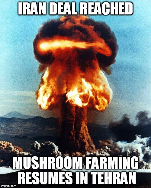 nuclear explosion | IRAN DEAL REACHED MUSHROOM FARMING RESUMES IN TEHRAN | image tagged in nuclear explosion | made w/ Imgflip meme maker