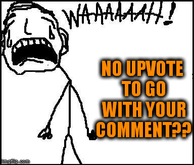 NO UPVOTE TO GO WITH YOUR COMMENT?? | image tagged in waaaah | made w/ Imgflip meme maker