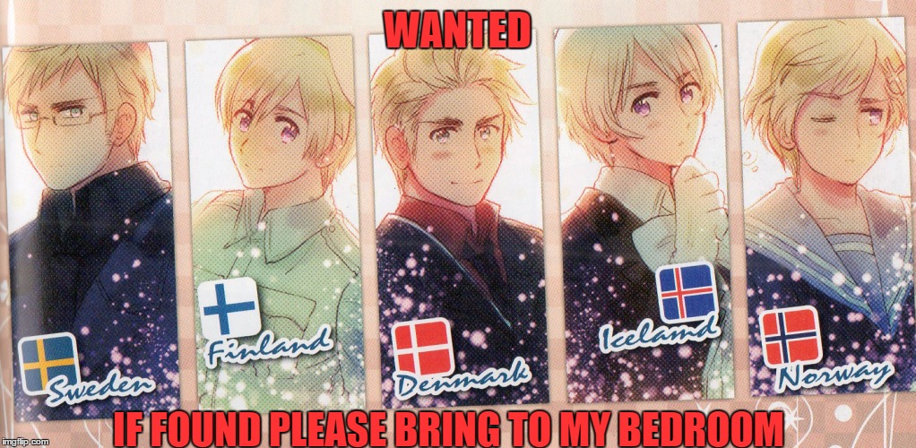 omg | WANTED IF FOUND PLEASE BRING TO MY BEDROOM | image tagged in hetalia,anime | made w/ Imgflip meme maker