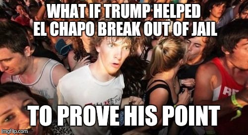 Sudden Clarity Clarence | WHAT IF TRUMP HELPED EL CHAPO BREAK OUT OF JAIL TO PROVE HIS POINT | image tagged in memes,sudden clarity clarence,AdviceAnimals | made w/ Imgflip meme maker